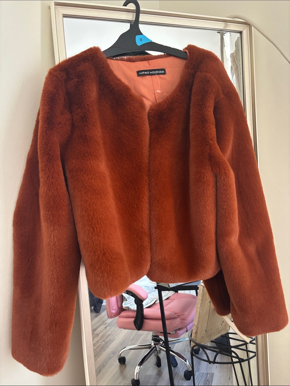 naked wardrobe Rust Faux Fur Teddy Jacket - Deep Burnt Orange
